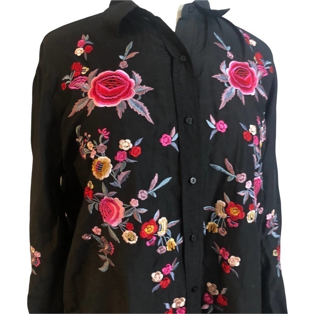 𝅺zara Black Floral Embroidered Button Front Tunic Top Size Small EUC - Picture 4 of 9